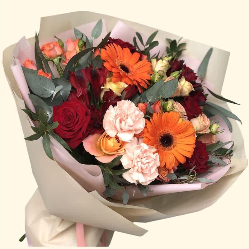 Flower delivery in Rome Bouquet di Gerbere, Garofani e Rose