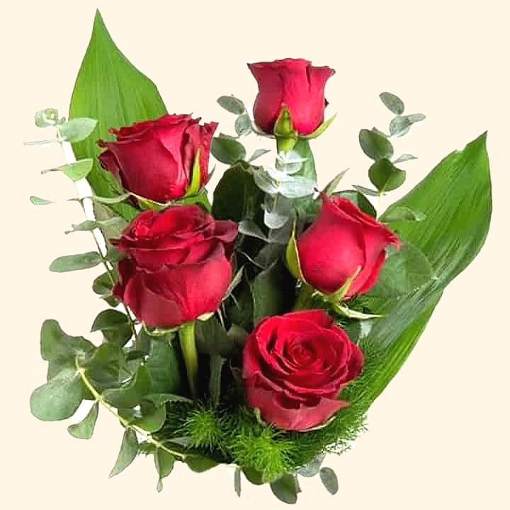 Bouquet di 5 rose rosse consegna a domicilio a Roma